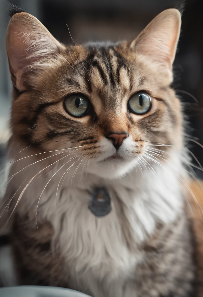 A close up of a cat sitting on a table with a bowl - SeaArt AI