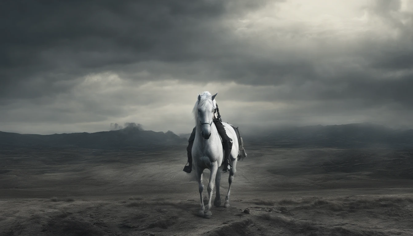 a white horse, Its rider wielded a bow, and was given a crown; he rode like a winner determined to win, REALISTIC, 8K
