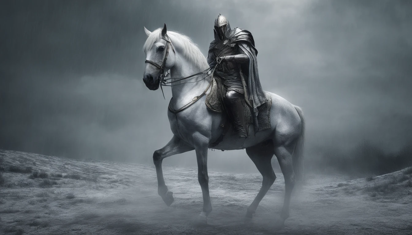 a white horse, Its rider wielded a bow, and was given a crown; he rode like a winner determined to win, REALISTIC, 8K