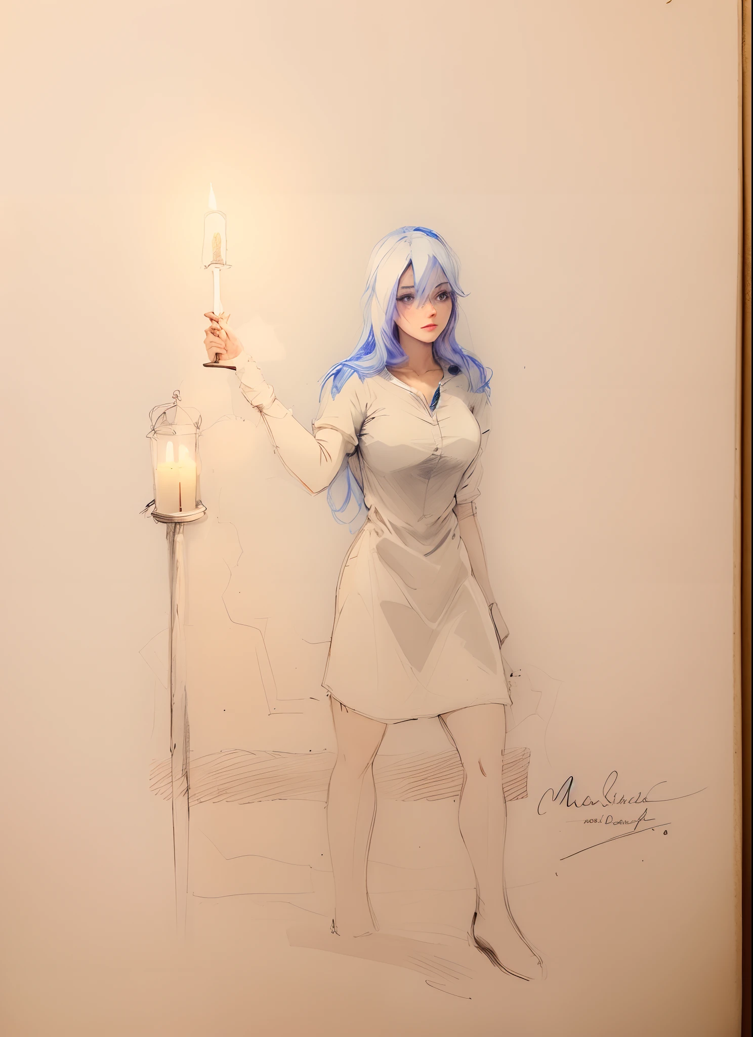 Drawing of a woman holding a candle in her hand, Tochas. esquete, old sketch, ocultista feminino, matte sketch, no altar, loose pencil sketch, emerging from his lamp, fine art sketch, girl sketch, female cleric, a pencil sketch, Martha Jungwirth esboço, fine art sketch, pencil on paper, a sketch