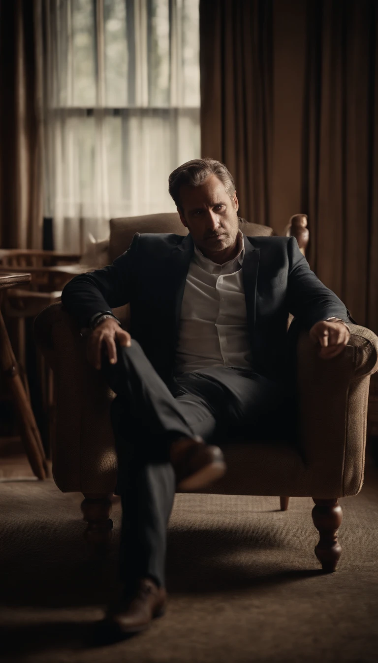 A man sitting in a chair with his hands showing concern or blockage in front of a familiar situation