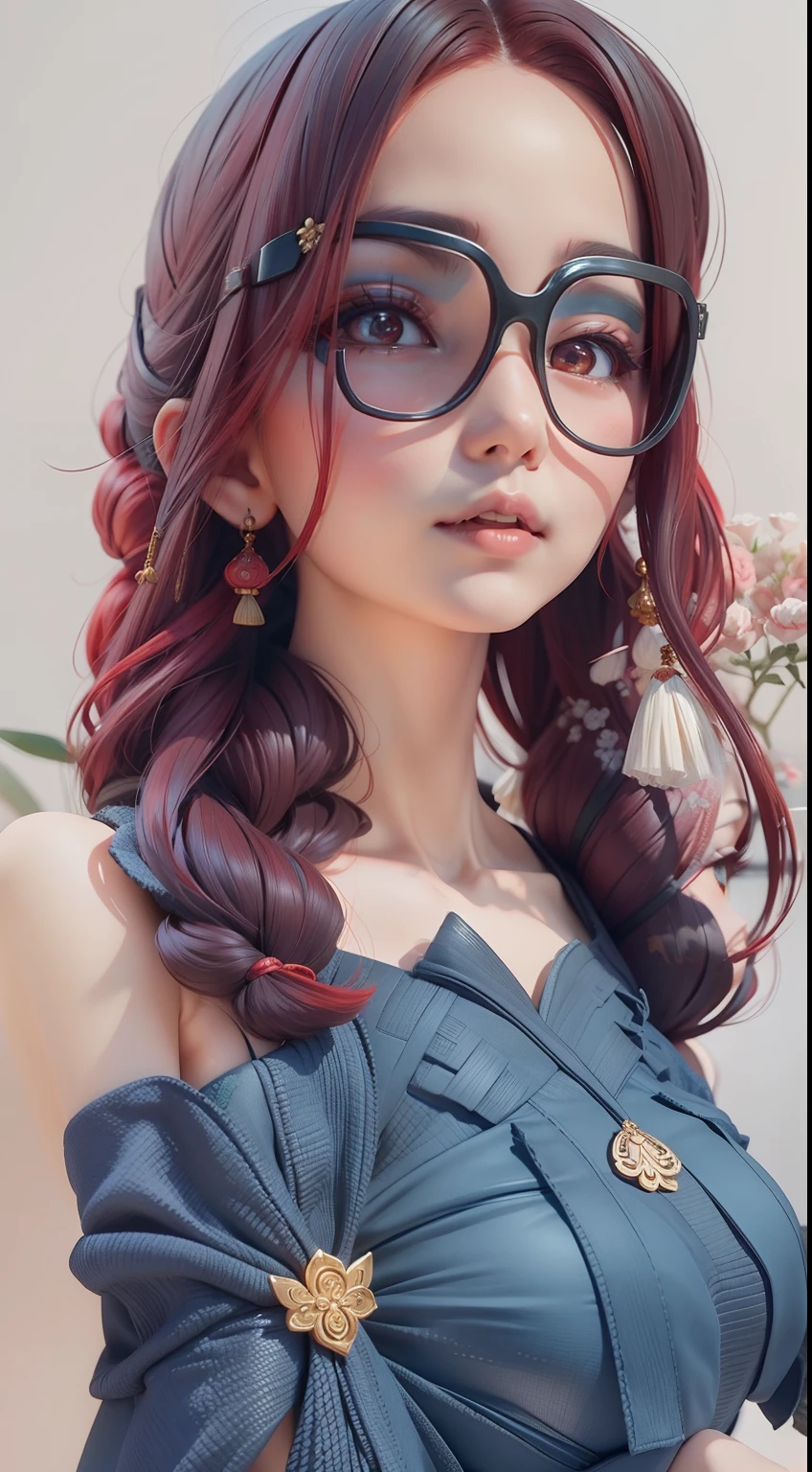 a close up of a woman with red hair and a red dress, inspired by Lan Ying, inspired by Du Qiong, bian lian, inspired by Ju Lian, inspired by Li Mei-shu, inspired by Pu Hua, beautiful character painting, inspired by Qiu Ying, ruan jia and artgerm, by Yang J, inspired by Zhao Yuan