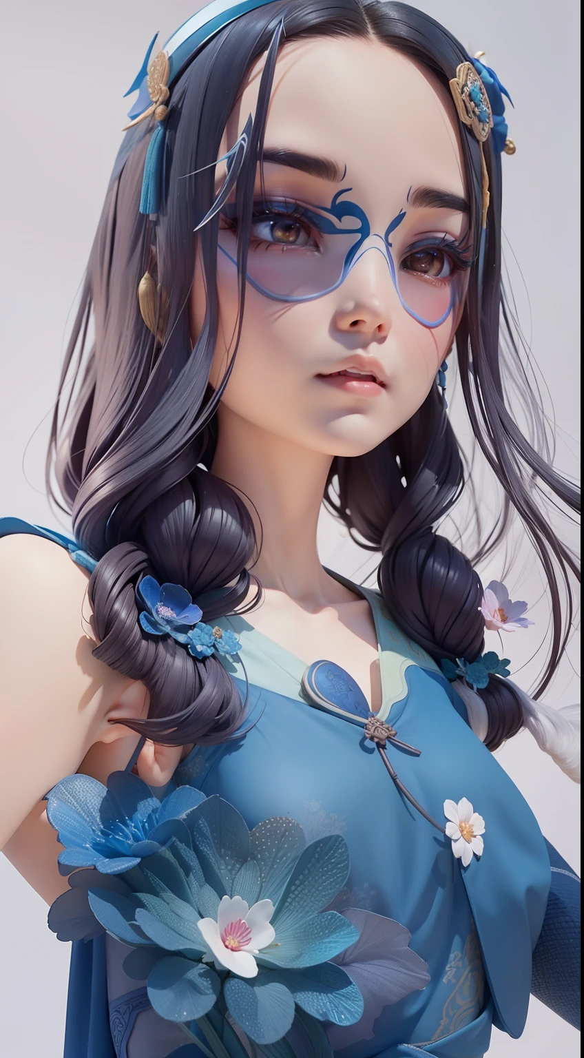 a woman holding a flower in her hand in a scene from the animated film mulan, zhang daqian, queen of the sea mu yanling, 8k)), inspired by Zhan Ziqian, li zixin, inspired by Li Mei-shu, xianxia, inspired by Hua Yan, beautiful avatar pictures, xianxia fantasy