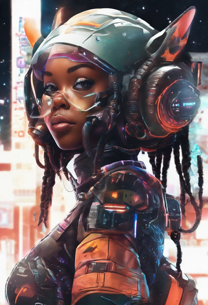1st grade, ((menino afro)), Garoto mau, rapper, cabelos crespos, short hair, ((dreadlocks)), quimono, cargo pants, tecnologia,  scientific fiction, ((Cyberpunk)), fundo preto, neon city no fundo, ultrarrealista |, ..3d, super detalhado, oil painting