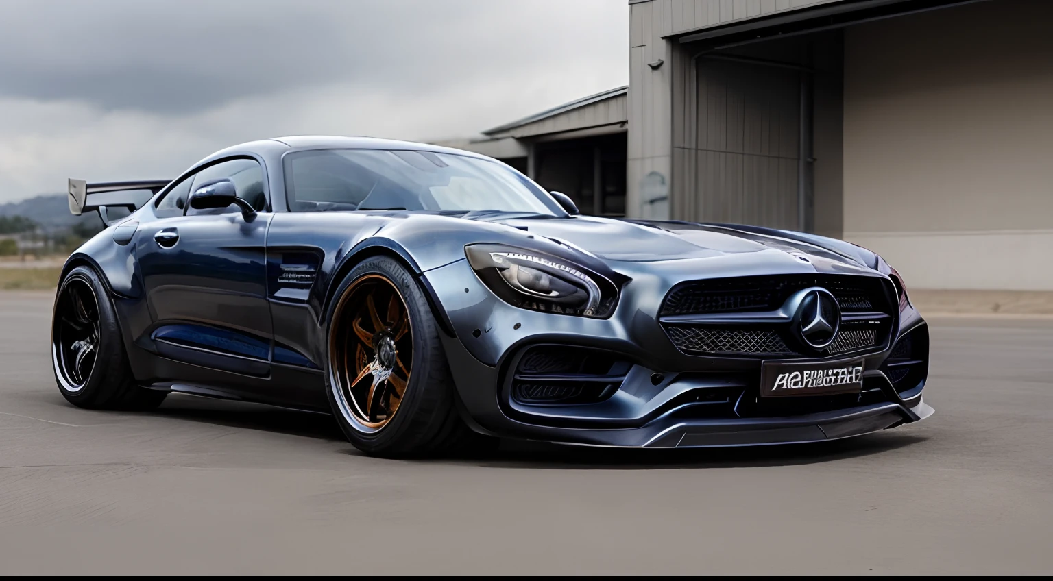 Liberty Walk((Mercedes-AMG GT))、(With glowing rims)、Wide tires、car park、