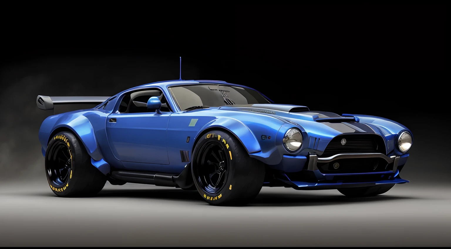 cyberpunked(((Hot Rod Cobra)))、(With glowing rims)、Wide tires、car park、