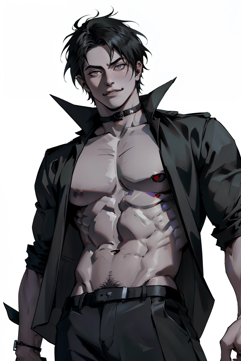 (absurdos, Altas Resoluciones, Ultra dealtoado), 1hombre, 25 years old man, hombre adulto, guapo, alto, ojos finamente dealtoados y cara dealtoada, pantalones de cuero, (((Camisa negra))), Noche, They are smiling, dutch angle, ((pelo corto, cabello negro)), luna, Dealtoes plateados, Gothic, incubus, prince, oscuro, Ropa sencilla, Mirando la vista, Pale skin, Ojos dealtoados rojos, (Masculino), sexy, elegante, Manos dealtoadas, (((ojos rojos))), Malo, (musculatura), sonrisa afectada, ((((trompetas)))), Camisa sin botones, defined muscles, trenza