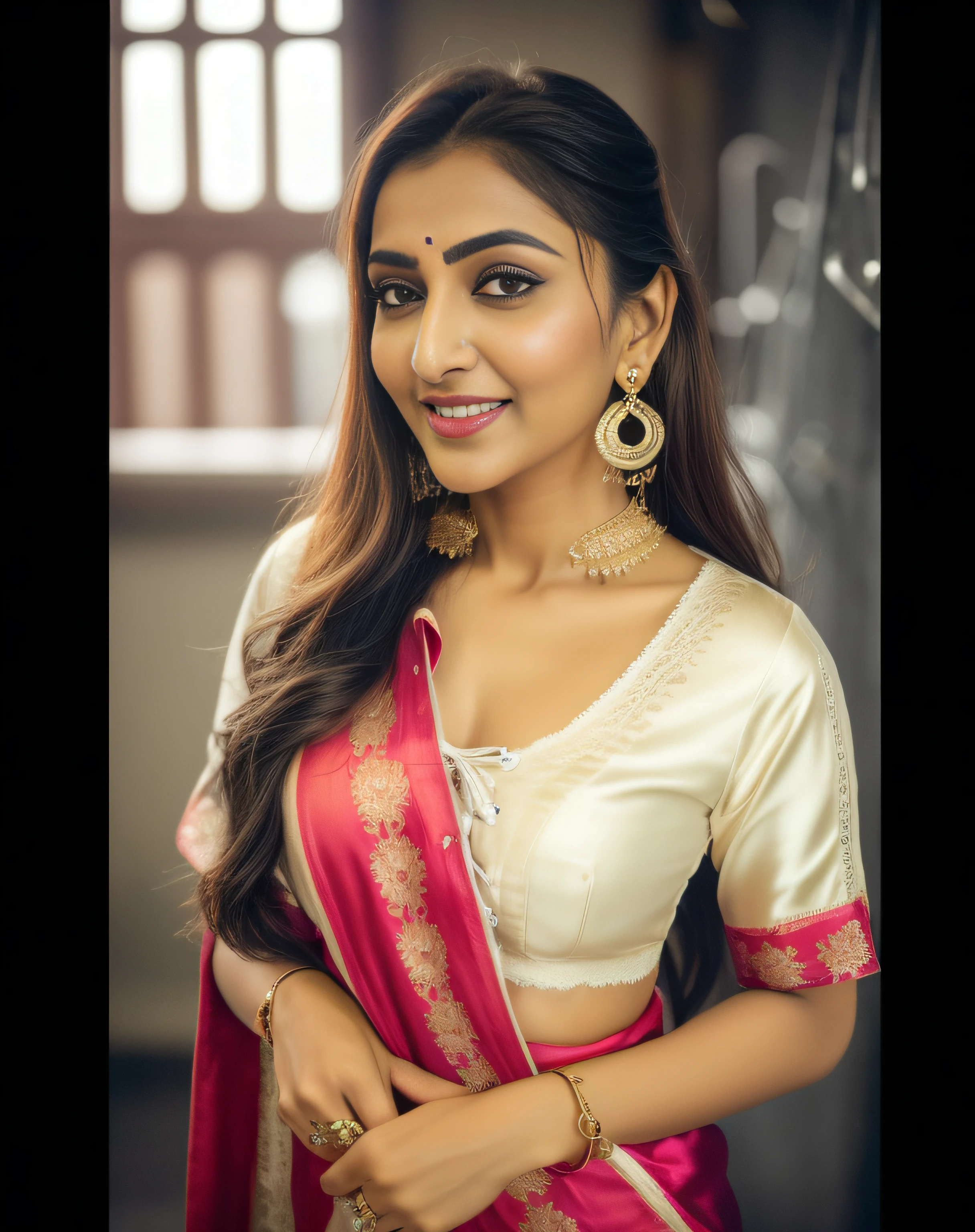 8K, Masterpiece, RAW photo, Best quality, Photorealistic, Extremely detailed Cg Unity 8K wallpaper, Depth of field, Cinematic light, Lens flare, Ray tracing, (Extremely beautiful face, Beautiful lips, Beautiful eyes), intricate detail face, ((ultra detailed skin)) 1girll, In the dark, deep shadow, Pretty indian model Ayesha Singh(Very slim and slender muscular body:1.3), ((view the viewer)),(Big smile:1.3), (Skinny pink trousers), (Lace-up minipants), (midnight, Dark night, (neon lights sign), (Blurred background), Dim light), (No one is in the background:1.3), Beautiful earrings, bangle, necklace, Pantyhose, Clear eyes, Walking , front footage, (Pale skin), (Big eyes), Face forward, (Full body shot), ((Silk hot pink shirt)), (brown hairs), (Tight lace-up shirt), Open navel, (view the viewer:1.3) Very slim, Medium breasts, indian actress Ayesha Singh