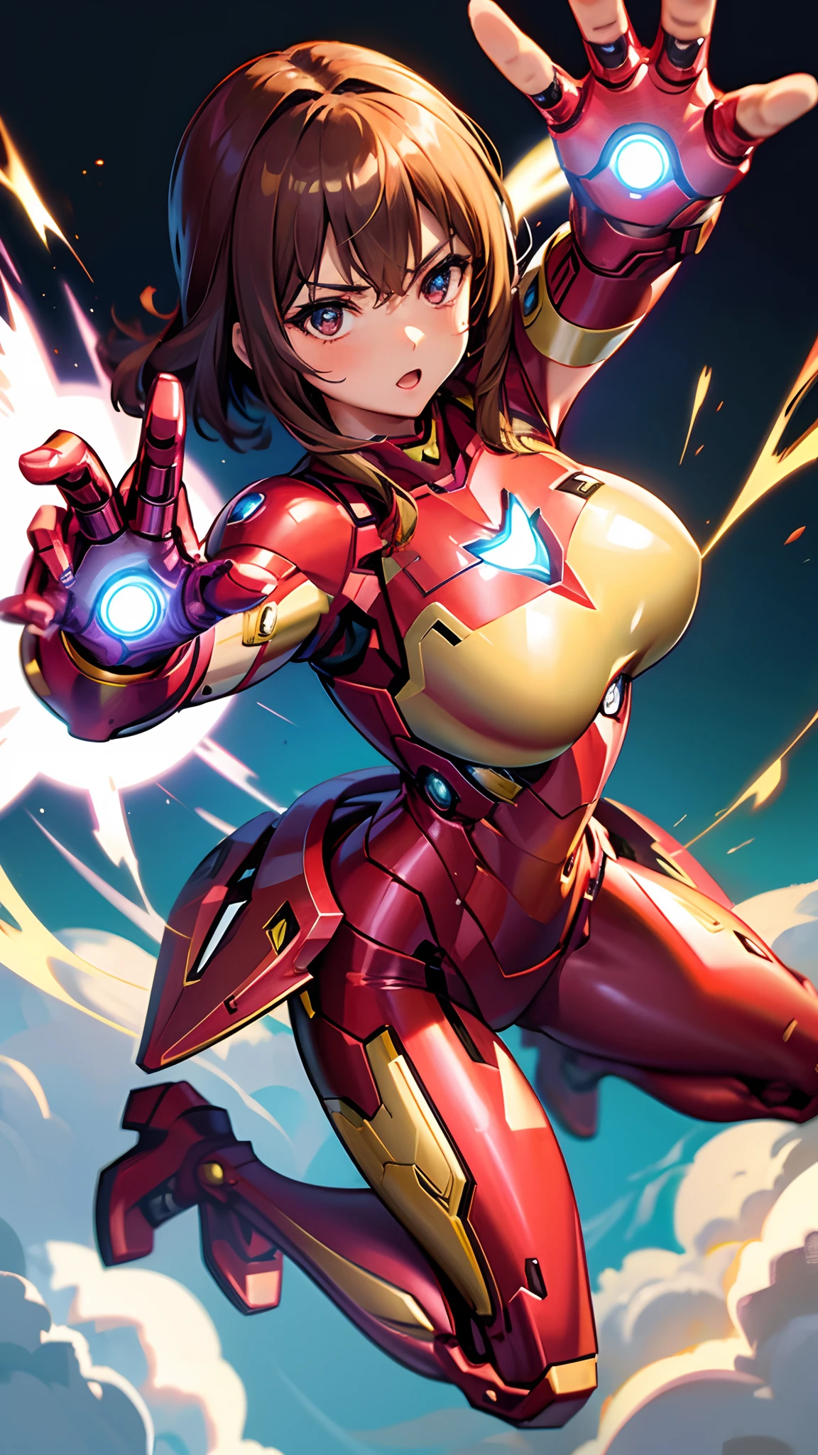 Woman body set large breasts、Iron Man Costume Dress,active pose,