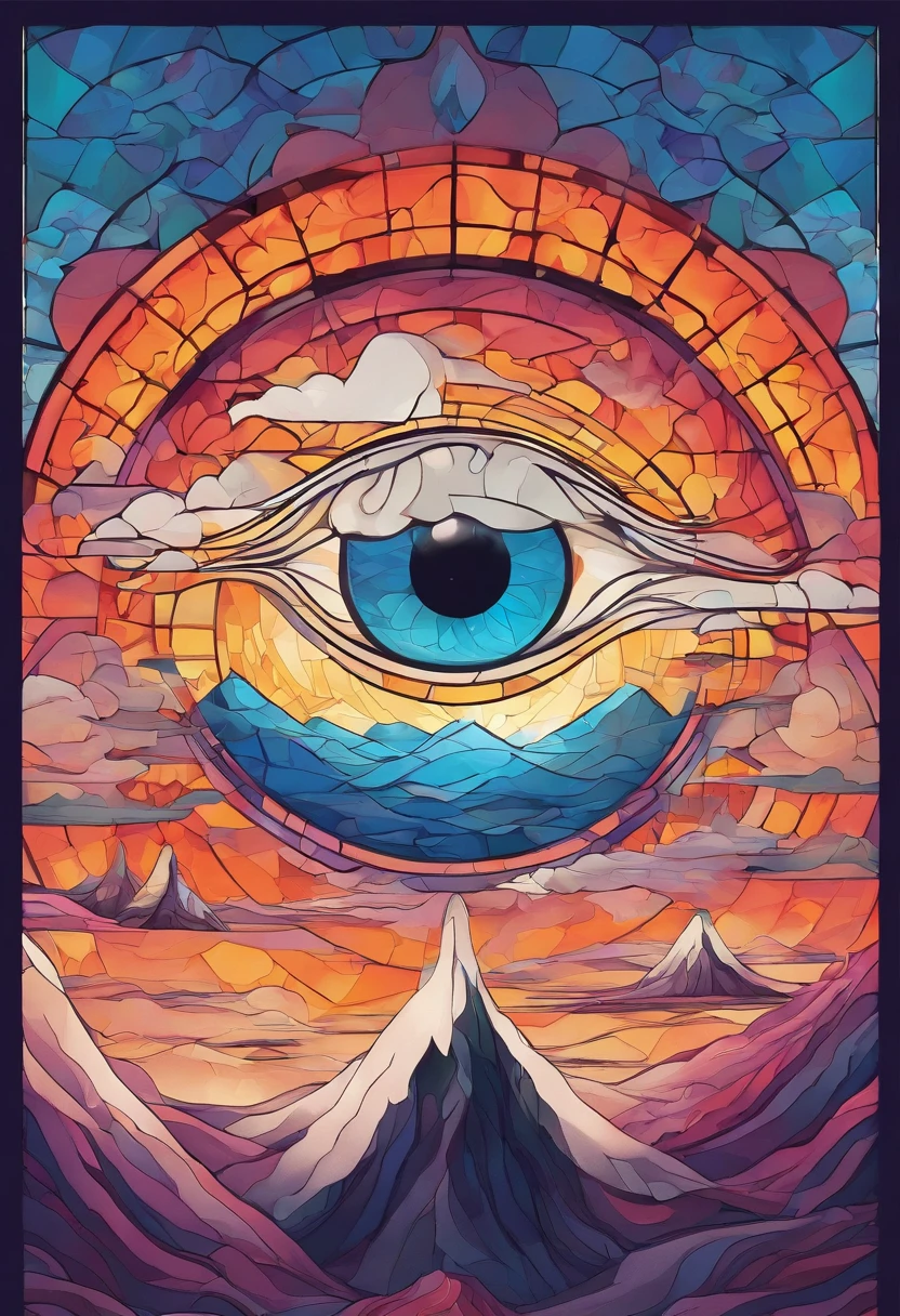 eye in the middle of a cloud of volcano smoke, Volcano erupting with eye on top, tons de azul, arte digital inspirada em Cyril Rolando, surrealismo, Portrait of a giant eye in the smoke of a volcano, mystic eye, nuvem de fumo com um olho, surrealismo