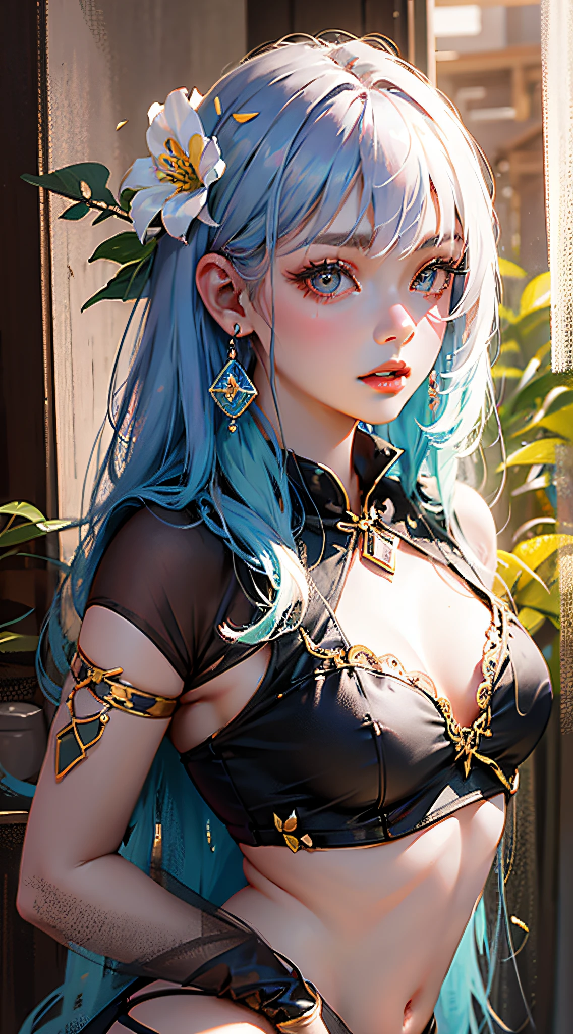 HighestQuali，tmasterpiece：1.2，Detalhes detalhados，4k，mulher fada com peito de tamanho 4, com penteados e flores, No estilo de influenciados pela arte chinesa antiga, realismo sutil, ele jiaying, Dark white and dark aquamarine, figurinos elaborados, Beautiful, com marrom dourado, cor roxa, peito ondulado, realismo multicamadas