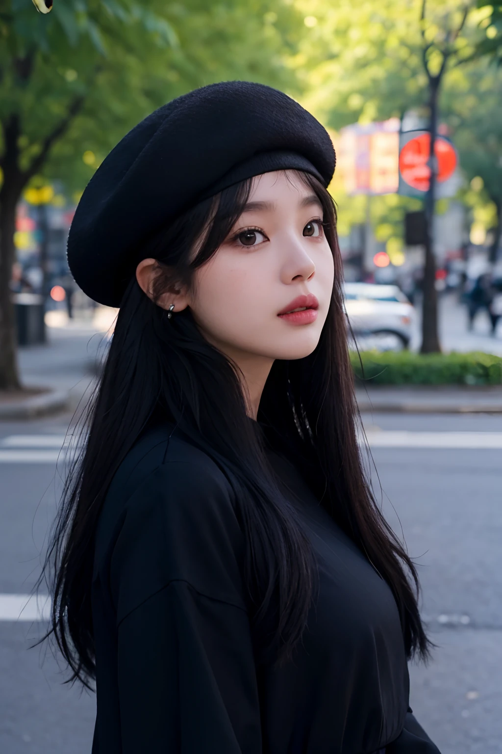arafed image of a woman with long hair wearing a black beret, wearing a beret, sakimichan, wearing a french beret, portrait of jossi of blackpink, headshot profile picture, inspired by Kim Jeong-hui, an oversized beret, black beret, chiho, pokimane, park ji-min, bae suzy, portrait of female korean idol