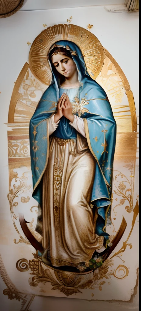 (((Blessed Virgin Mary of Mount Carmel))) Luminoso, en estilo similar al del artista WILLIAM ADOLPHE BOUGUEREAU, obra maestra, (La mejor calidad: 1.2), (super fine: 1.2), illustration, (extremadamente delicado y hermoso: 1.2), movie angle, flotante, (Hermoso ojo de detalle: 1.1), (detalle luz: 1.1), Movie Lights, Cielo delicado, ojos azules, (Cola de caballo alta: 1.1), capa, ojuelos, cielo estrellado, (light particles: 1.1) dibujo, flor. (obra maestra), (La mejor calidad), (fotorrealista:1.3), 8k, Textura detallada de la piel, Textura detallada de la tela, hermosa cara detallada, Detalles intrincados, ultra detallado (cuerpo de cuerpo entero:1.2)