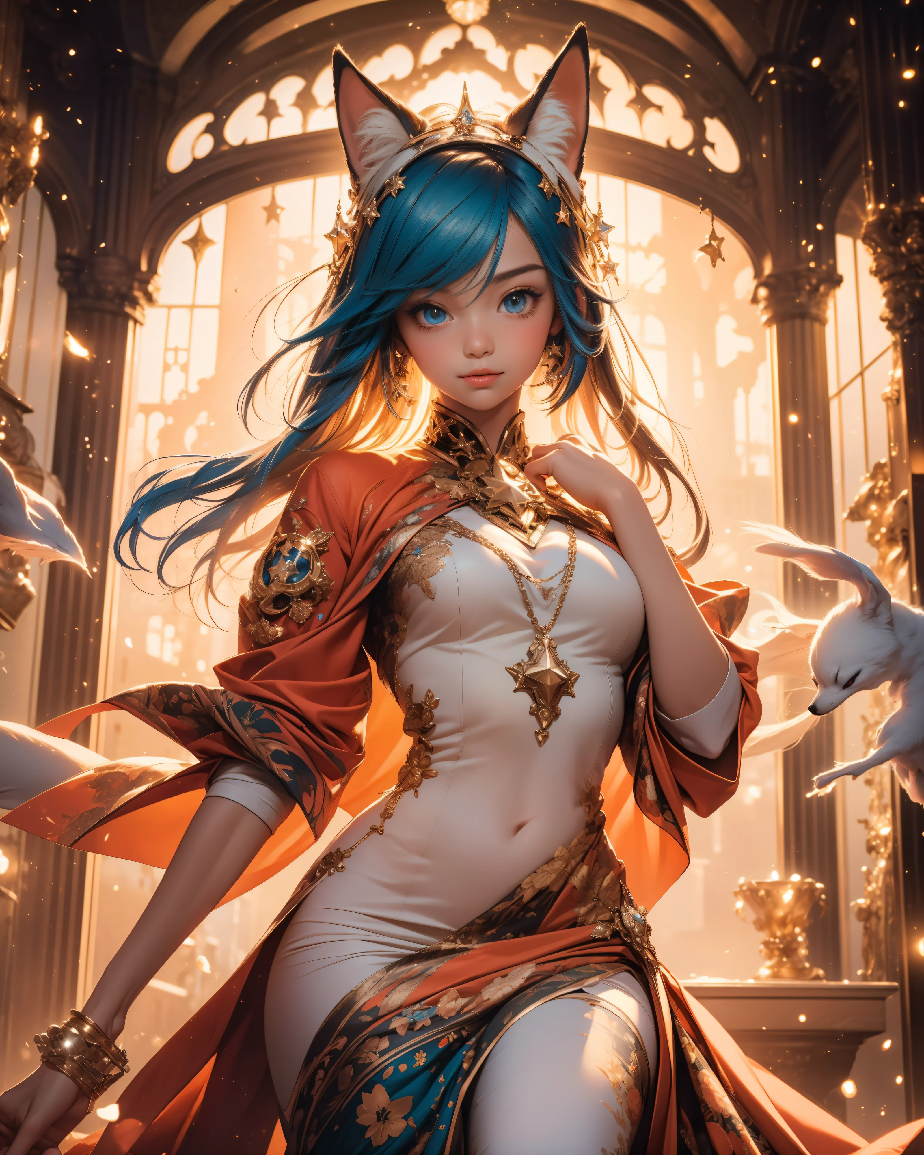 Short, goat ears, girl, ginger hair, bandages over chest, thick, big thighs, small chest, thicc, seductive pose