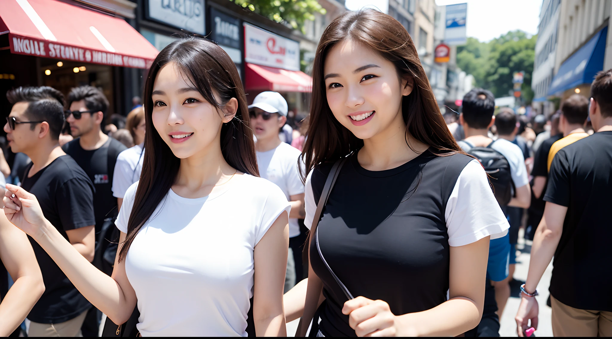 ((Day, Best quality, 8k, Masterpiece:1.3, Realistic)), Whole body, Long legs:1.2, Sharp Focus:1.2, A pretty woman with perfect figure, Slender abs, ((1 girl, Long dark brown hair, Medium breasts)), ((Loose thin tshirts, Short pants, Sitting:1.2, Outdoor, Cars traffic background)), (Dynamicposes:1.2, Soft lighting, Looking at viewers, Side angle view, Fashionable), Single shot, Exposed cleavage, Highly detailed face and skin texture, Detailed eyes, Double eyelid, (Characters play), (Smiling), Seductive random pose, (Closeup camera view)