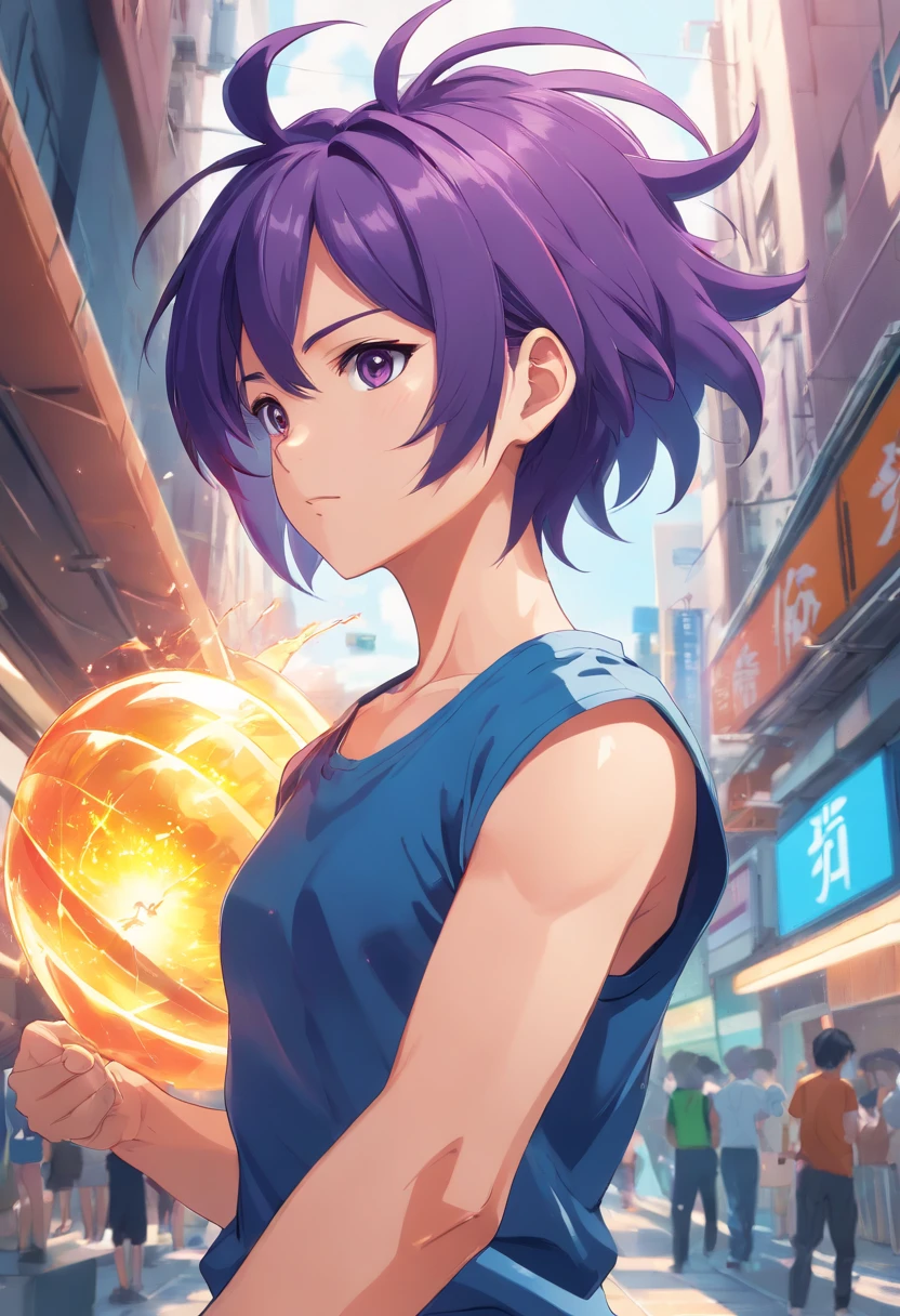 (high quality,ultra-detailed),(realistic:1.37) ,Dragon Ball Z, masculine, purple hair, intense training in a gym, well-detailed and defined muscles, bicep workout, emphasis on biceps,vector art, vibrant colors, dynamic composition, dramatic lighting, muscular body, confident expression, intense focus, energetic atmosphere, epic battle scene, powerful aura