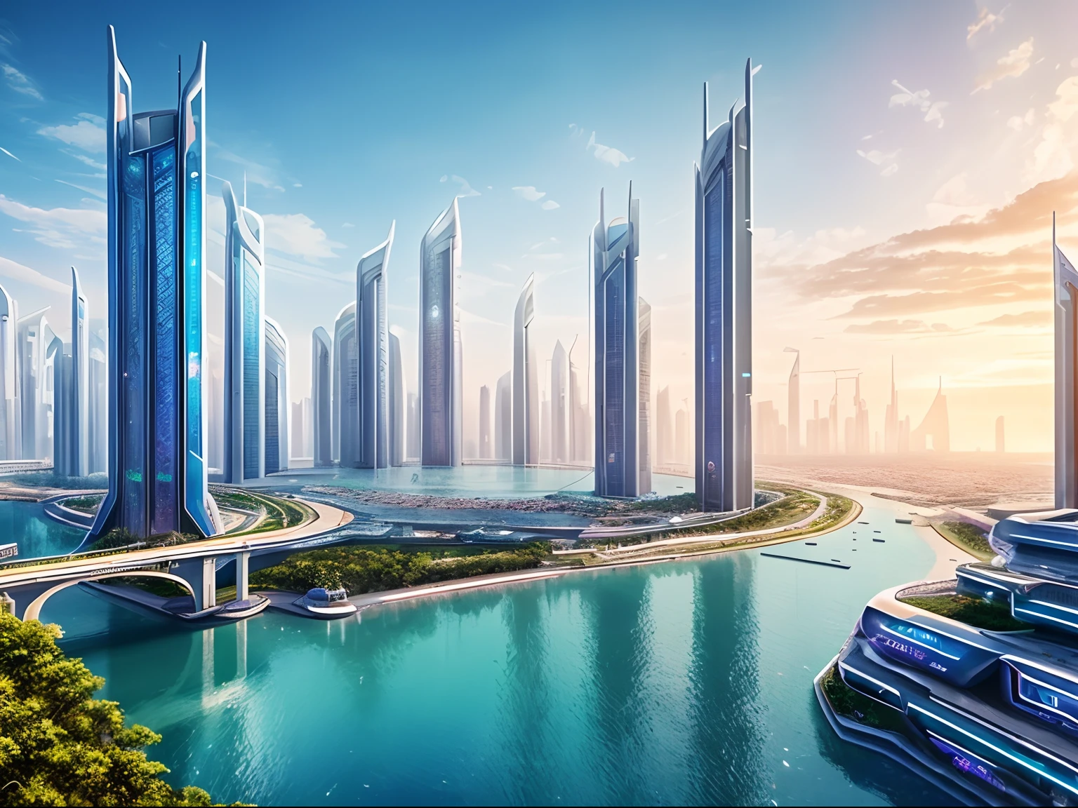 Cidade futuristica, fanciful, 24th century,4K Ultra HD, 超高分辨率, (Photorealistic: 1.4), Best quality,Masterpiece,Utra dilution,(pastel colour:1.2)