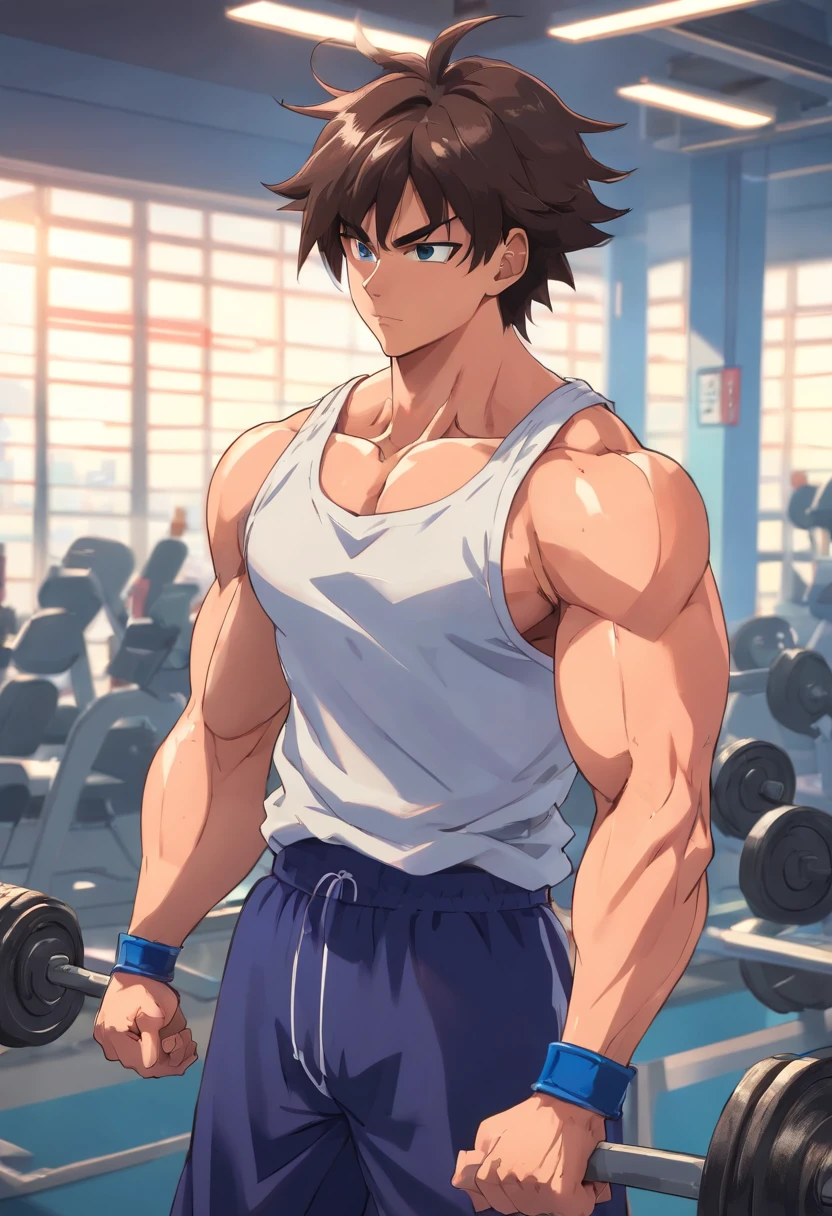 Ash Ketchum from Pokémon anime as a grown up big dumb muscular bodybuilder jock in a locker room flexing and staring blankly under hypnosis as he repeats, "Bigger... Dumber.... Must obey.... More like a jock bro every day.... Yes, Coach. I obey. Huhuhuhuh...." in a deep mindless emotionless voice with his fellow hypnotized jocks to forget about Pokémon training and focus instead on training his own body and obeying his coach. Hyper swollen bulging crotch. Hyper muscles. Toned muscles. 5% body fat. Big biceps. Big triceps. Broad shoulders. Big traps. Big lats. Big meaty pecs. Massive deltoids. Six-pack abs. Spherical glutes. Brainwashing. Hypnosis. Hypnotized. Bro. IQ drain. Dumber and dumber. Meathead. Musclehead. Mindless. Hypno. Mind control. Brain drain. Entranced.