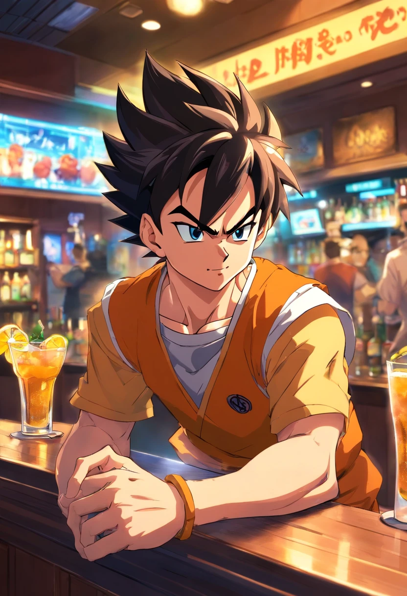 Vegeta, roupas casuais, Dragon Ball Z, anime, masculino, bebendo um drink em um bar