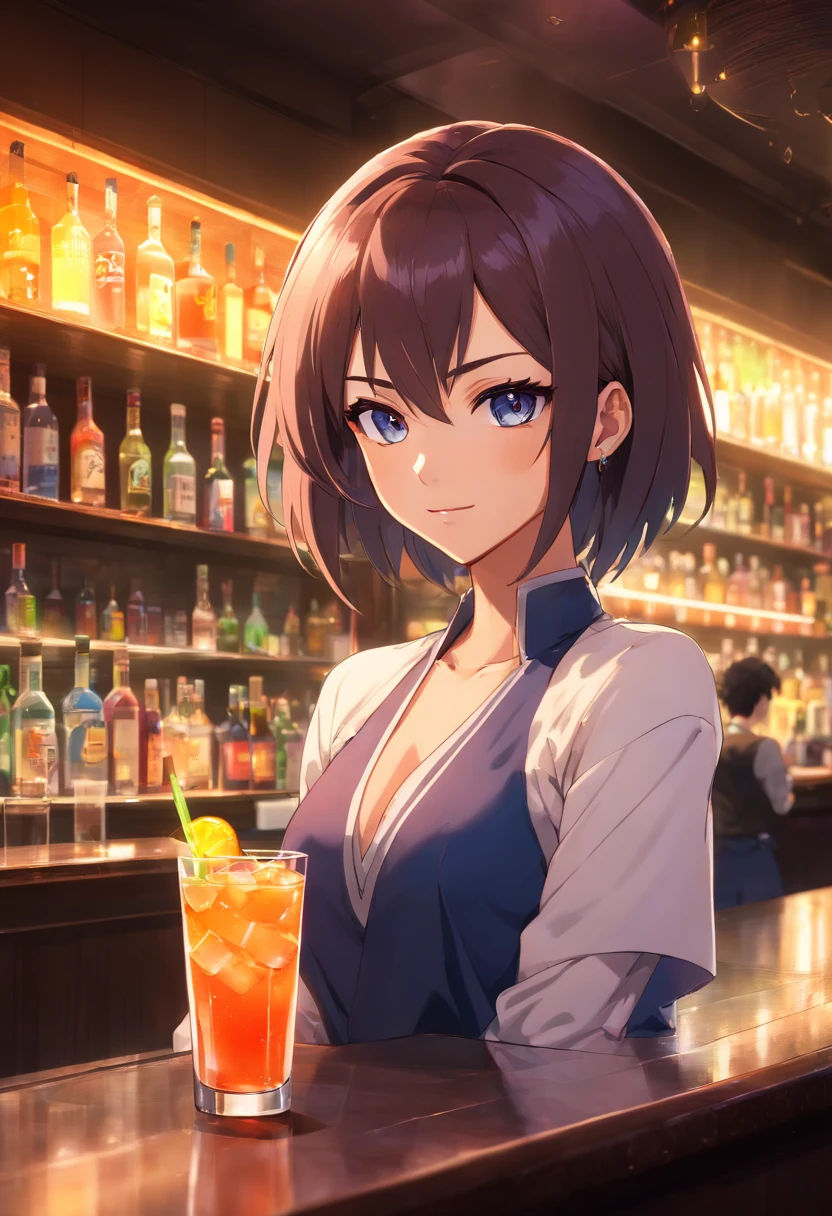 (best quality,4k,8k,highres,masterpiece:1.2),ultra-detailed,realistic,anime,portrait,Dragon Ball Z,vegeta,casual clothes,casual outfit,holding a drink in a bar,cool expression,sharp focus,physically-based rendering,vivid colors,dynamic lighting,bar counter,dark atmosphere,beverage on the counter,bartender in the background,subtle smoke from drinks,neon lights,reflections on the glass,visible facial features,strong facial expressions,confident posture,smoky eyes,spiky hairstyle,playful smirk,casual attire,muscular build,energetic vibe,elegant background,blurred foreground elements,stylish accessories,unique aura,futuristic ambience,scenery outside the window,detailed bar interior perspective,colorful cocktails,glowing lights,stylish interior design,late-night setting,energetic and vibrant atmosphere,anime art style,perfectly styled hair,meticulously designed outfit,attention to clothing details,attention-grabbing pose,powerful stance,exquisite shading,dragon symbol on clothing,attention-grabbing color scheme