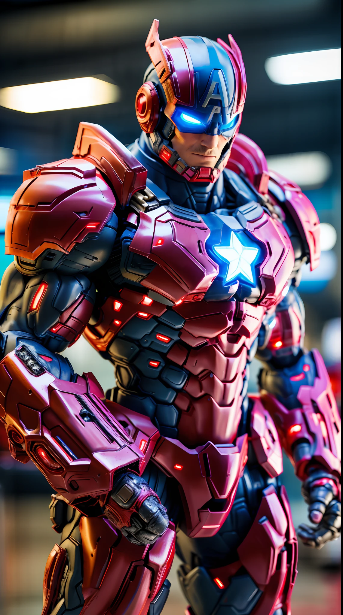 CAPTAIN AMERICA, MECHA HEAVY ARMOR, TRANSPARANT, MUSCLE BODY.