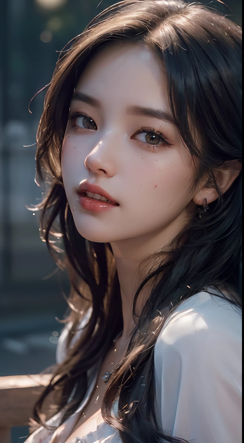 (RAW photo, best quality), (realistic, photo-realistic:1.3),best quality,highly detailed,masterpiece,ultra-detailed,illustration,1girl,upper_body,dynamic angle,world masterpiece theater,messy_long_hair,best quality,extremely detailed CG unity 8k wallpaper,ink,Amazing,cinematic lighting,lens_flare, dunhuang_style