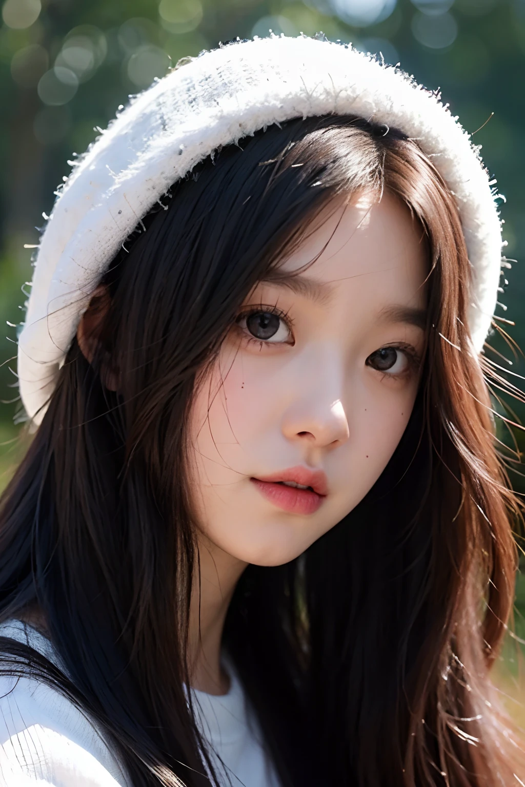 a close up of a person with long hair wearing a white sweater, portrait jisoo blackpink, jossi of blackpink, jisoo of blackpink, jisoo from blackpink, portrait of jossi of blackpink, with round cheeks, jaeyeon nam, wan adorable korean face, with round face, lalisa manobal, she has a cute face, she has a cute expressive face