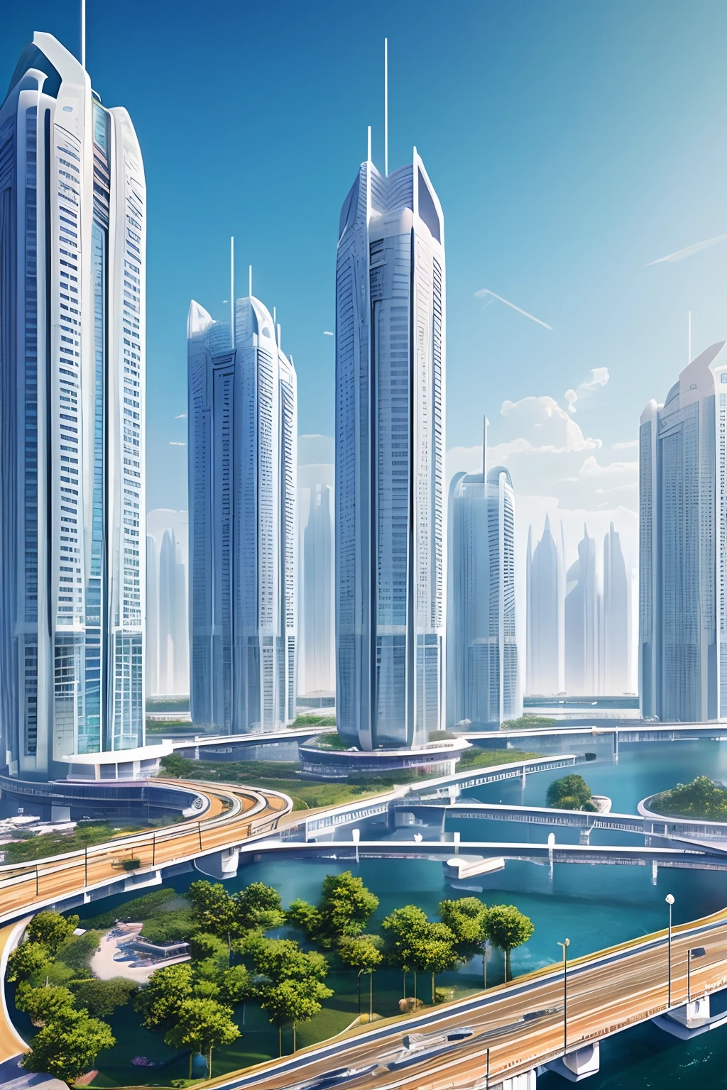 Cidade futuristica， fanciful， 24th century，4K Ultra HD, 超高分辨率, (Photorealistic: 1.4), Best quality，Masterpiece，Utra dilution，（pastel colour：1.2）