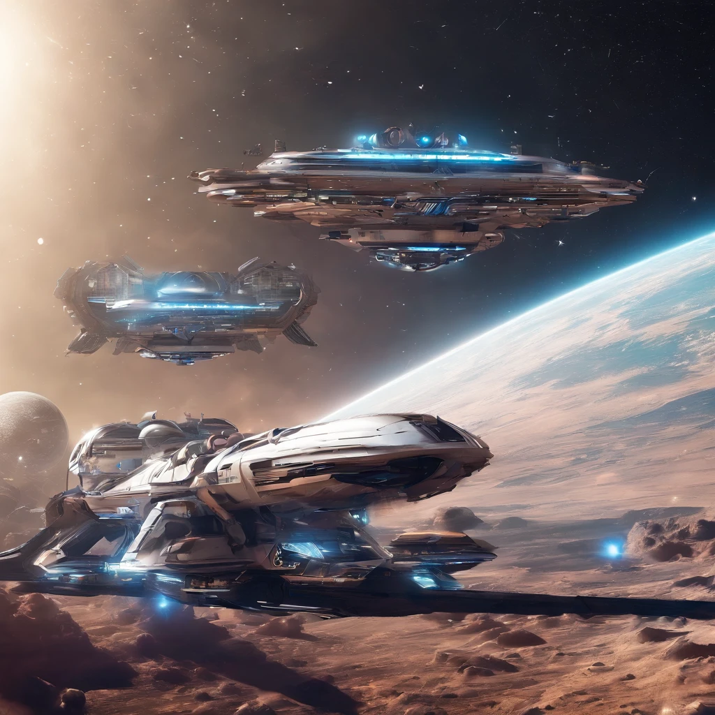 vista de longe ((Apenas uma, unique)) uma nave espacial, Helicopter style without aeres, de lucho, futurista, ((500 metros de comprimento)) ((5 metros, LARGURA)) ((uma aza na direita, uma aza na esquerda))blindagem, futurista, ouro, Branco, metal, Plano. Guerra Futurista, Flying through space ((sem corte)) (8k realista)