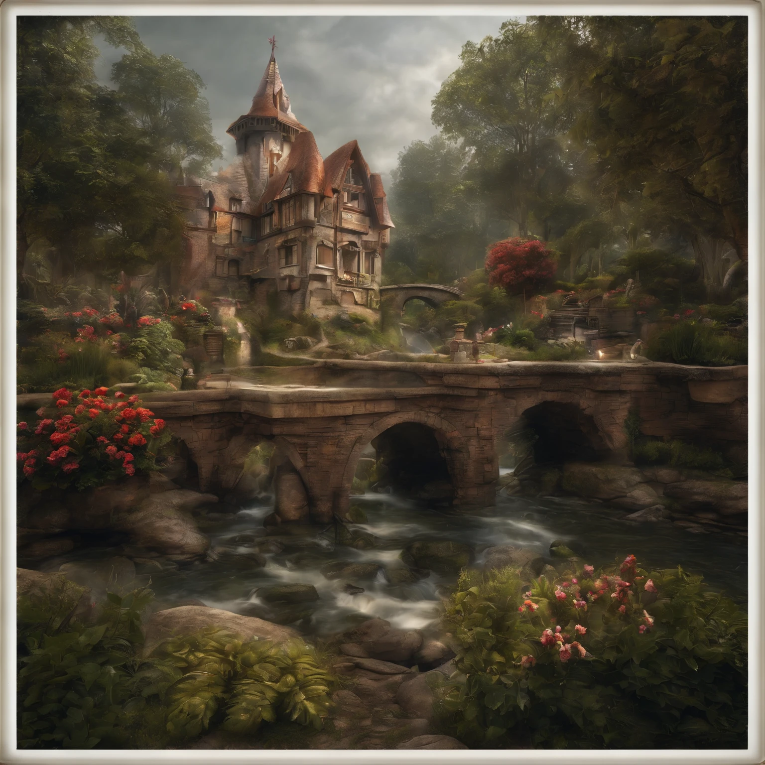 Fairy tales, Neverland city. reality is an illusion. a beautiful landscape combined with a large futuristc pattern. magical atmosphere, lightness, airiness. oil painting., trending on artstation, sharp focus, studio photo, intricate details, highly detailed, by greg rutkowski
