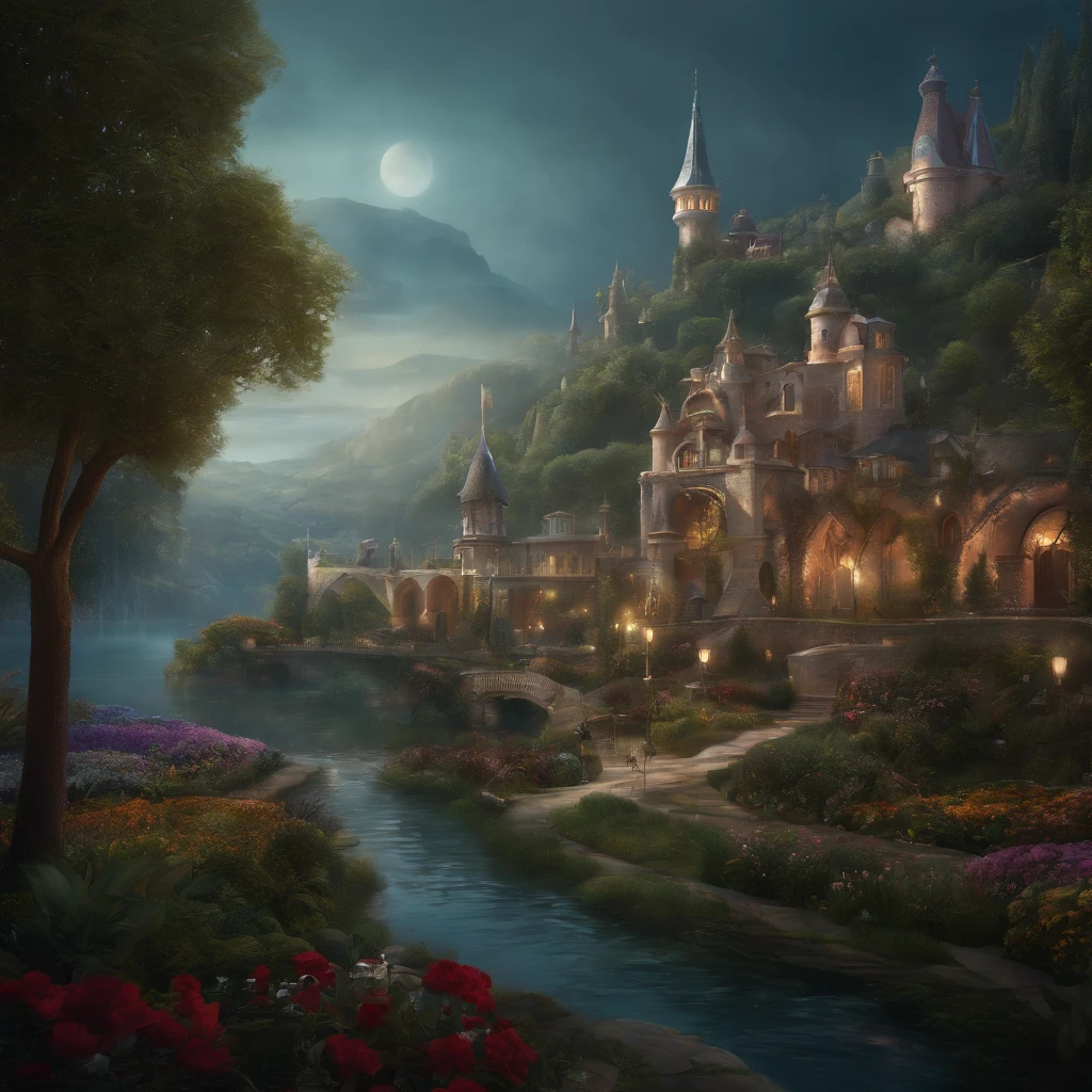 Fairy tales, Neverland city. reality is an illusion. a beautiful landscape combined with a large futuristc pattern. magical atmosphere, lightness, airiness. oil painting., trending on artstation, sharp focus, studio photo, intricate details, highly detailed, by greg rutkowski