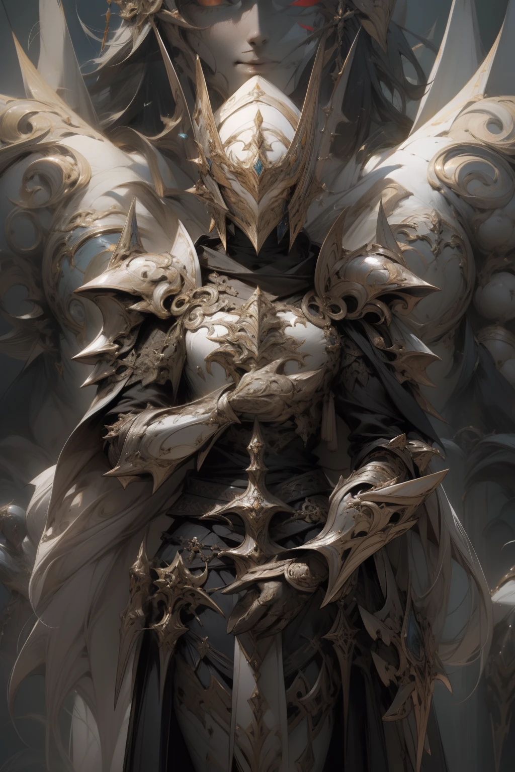 um close up de uma pessoa com uma espada e asas, mascarada Estilo de Raymond Swanland, epic exquisite character art, inspirado em Raymond Swanland, 2. 5 d cgi anime fantasia arte, arte de fantasia digital 2d detalhada, coberto com armadura de prata completa, arte de fantasia detalhada, vestido com armadura leve, arte de fantasia altamente detalhada, epic fantasy character art, arte de personagem impressionante