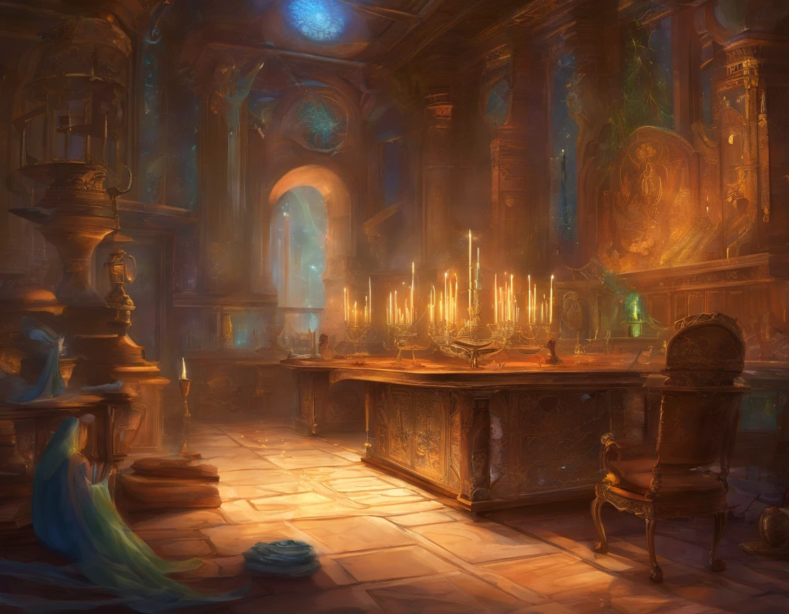 Thales looked down and fiddled with the instrument,Brass rectangular table,The table was filled with experimental instruments,The background is an illusory universe,Various scientific instruments float in the air,Lightning rages,Current in the laboratory ((uncut)) (8k realism)