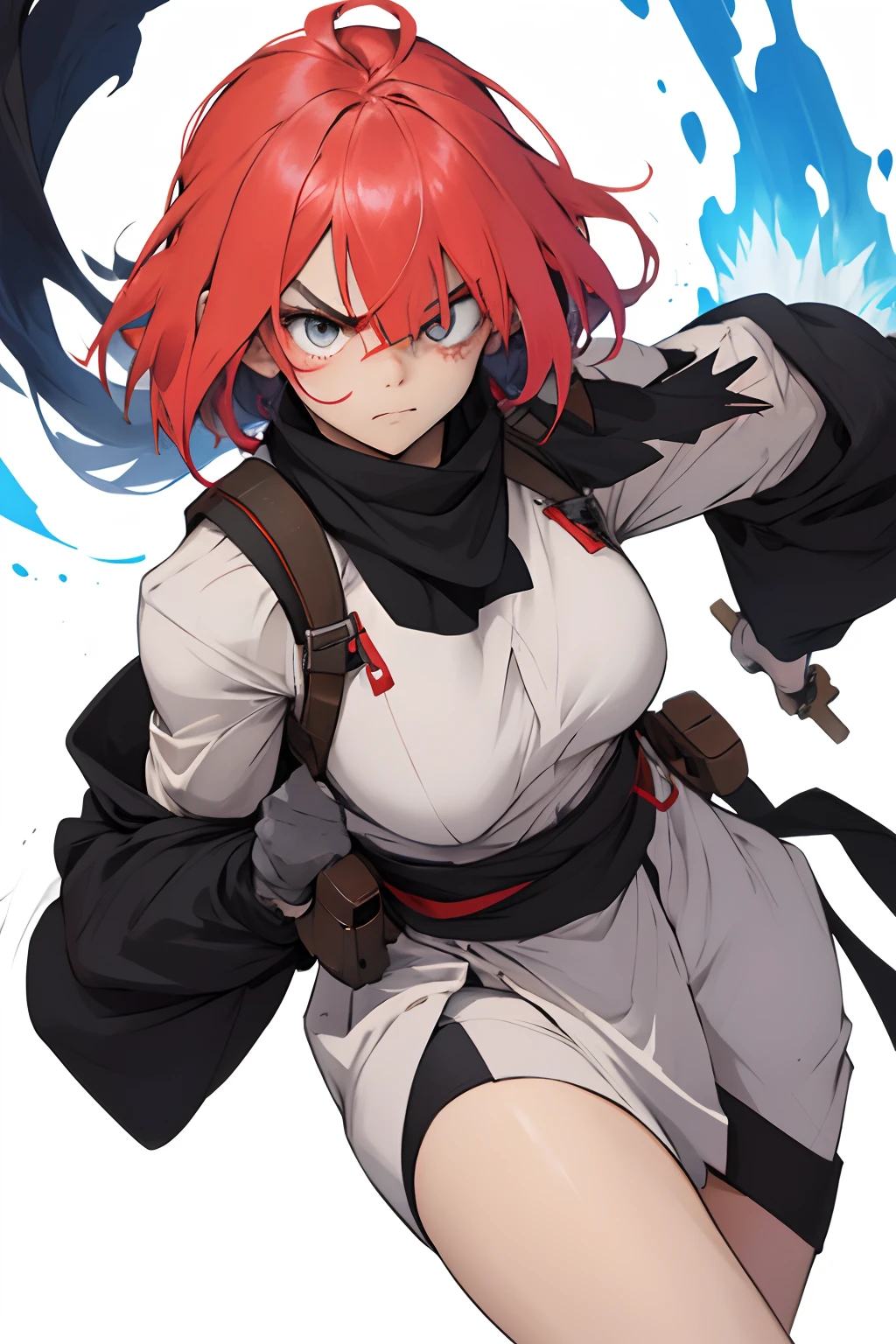 1girl, hair covering one eye, angry, aura,