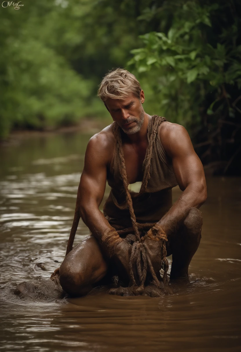 A man tied up by life,Struggling in the mud can never get out