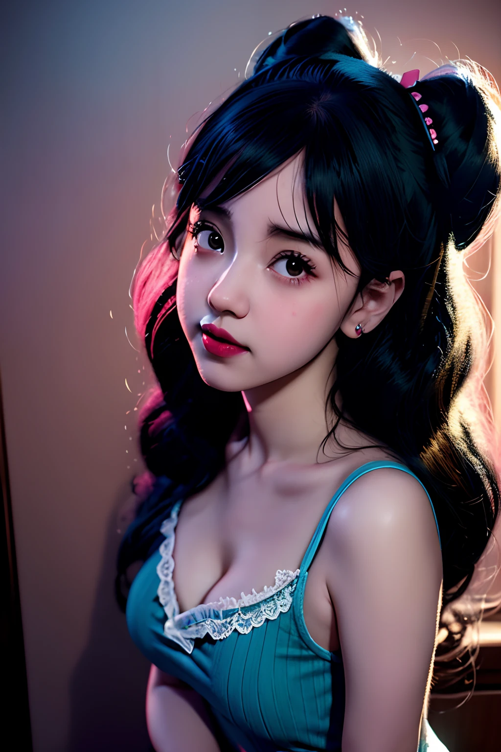 Cute Melanie Martinez como uma personagem de anime muito bonito, personagem de desenho animado, Unreal Engine Warm Interior Lighting Art Station Pintura Digital Detalhada Design de Personagens Mark Ryden Pixar Hayao Miyazaki Unreal 5 Dazz Hyper Real - Octane Neon Rendering