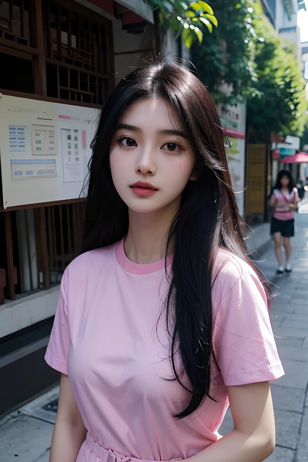 arafed woman with long black hair and a pink shirt, south east asian with round face, nivanh chanthara, with long hair, a young asian woman, xintong chen, young asian girl, 18 years old, headshot profile picture, xision wu, louise zhang, wenfei ye, asian girl with long hair, 1 6 years old