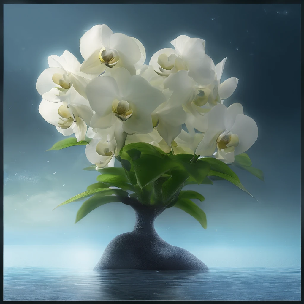 Magnificent view,Mountaintop Forest Edge Landscape Photography Professional high-quality nature digital photography,Broad field of view,Bushes in the moonlight,Moonlight 1 white Phalaenopsis orchid on the edge of the cliff,Clear and transparent water,Huge stones stand tall,A majestic,Yamakawa,Simple and beautiful,Minimalist,Deep cyan tones,foggy sky,Nightmare vision, Dark fantasy plot,Perfect and excellent composition,8K分辨率,the detail,Rain trails,dampness,water stain,very wide angle shot,Jack Guzman's environmental art photography,realisticlying,cinematic compositions,Volumetriclighting,vividness, A detailed, stunning skies, Colorful clouds float,true to life, Pubic area is clear, flawless perfection, Digital SLR, 16k, 1024, 2048, 4096, A detailed, Sharp, best qualtiy, high qulity, absurderes,unmanned background,The is very detailed、Detailed lighting shadows,Trends on ArtStation、iintricate、high detal、dramatics、Midjourney Art(Volumetriclighting:1.2)hdr shot。(Faraway view,Super deep view,ultra-wide-angle,Microfocal length lens:1.2)(realisticlying:1.4)tmasterpiece、high high quality、Beautiful photography、globalillumination、