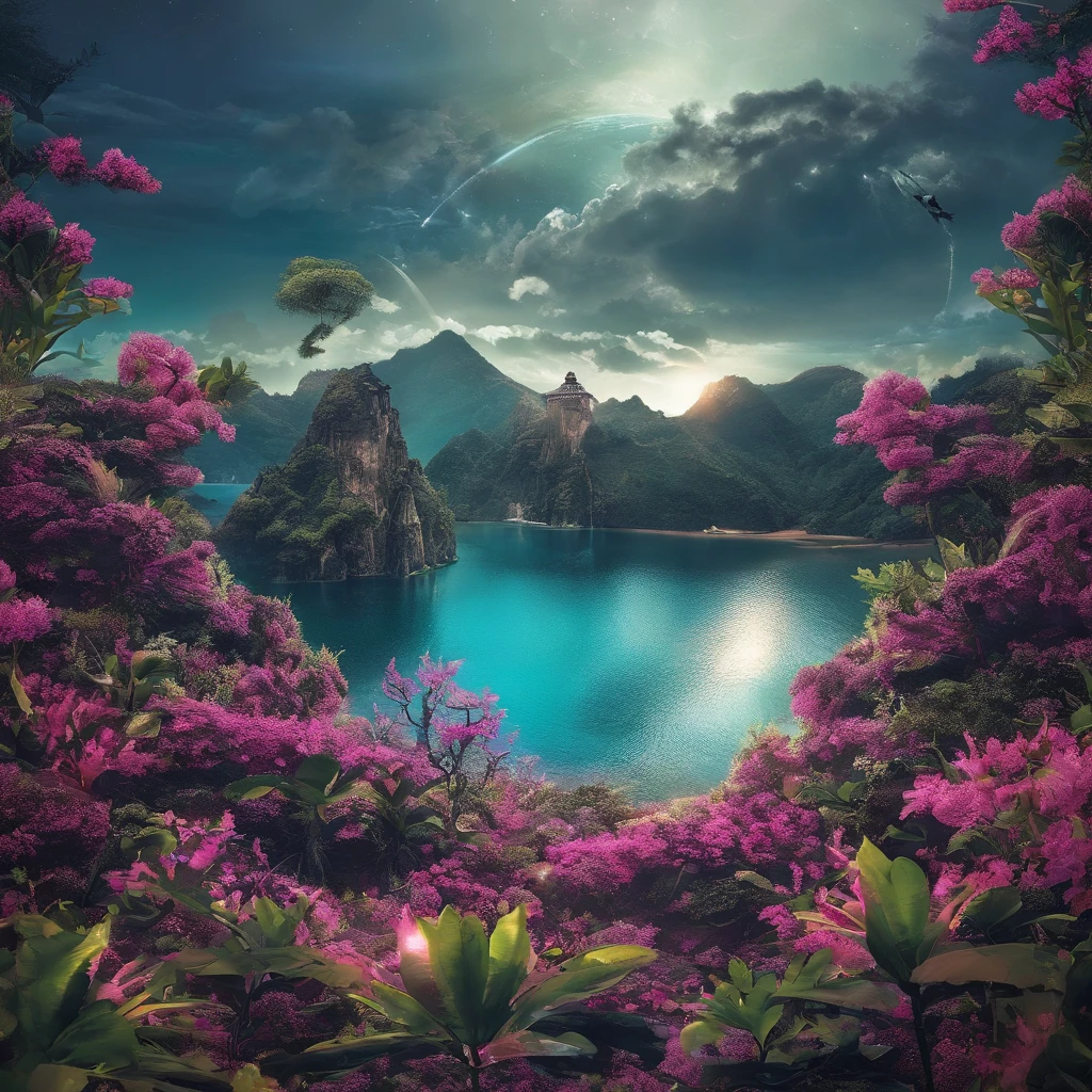 Magnificent view,Mountaintop Forest Edge Landscape Photography Professional high-quality nature digital photography,Broad field of view,Bushes in the moonlight,Moonlight 1 white Phalaenopsis orchid on the edge of the cliff,Clear and transparent water,Huge stones stand tall,A majestic,Yamakawa,Simple and beautiful,Minimalist,Deep cyan tones,foggy sky,Nightmare vision, Dark fantasy plot,Perfect and excellent composition,8K分辨率,the detail,Rain trails,dampness,water stain,very wide angle shot,Jack Guzman's environmental art photography,realisticlying,cinematic compositions,Volumetriclighting,vividness, A detailed, stunning skies, Colorful clouds float,true to life, Pubic area is clear, flawless perfection, Digital SLR, 16k, 1024, 2048, 4096, A detailed, Sharp, best qualtiy, high qulity, absurderes,unmanned background,The is very detailed、Detailed lighting shadows,Trends on ArtStation、iintricate、high detal、dramatics、Midjourney Art(Volumetriclighting:1.2)hdr shot。(Faraway view,Super deep view,ultra-wide-angle,Microfocal length lens:1.2)(realisticlying:1.4)tmasterpiece、high high quality、Beautiful photography、globalillumination、
