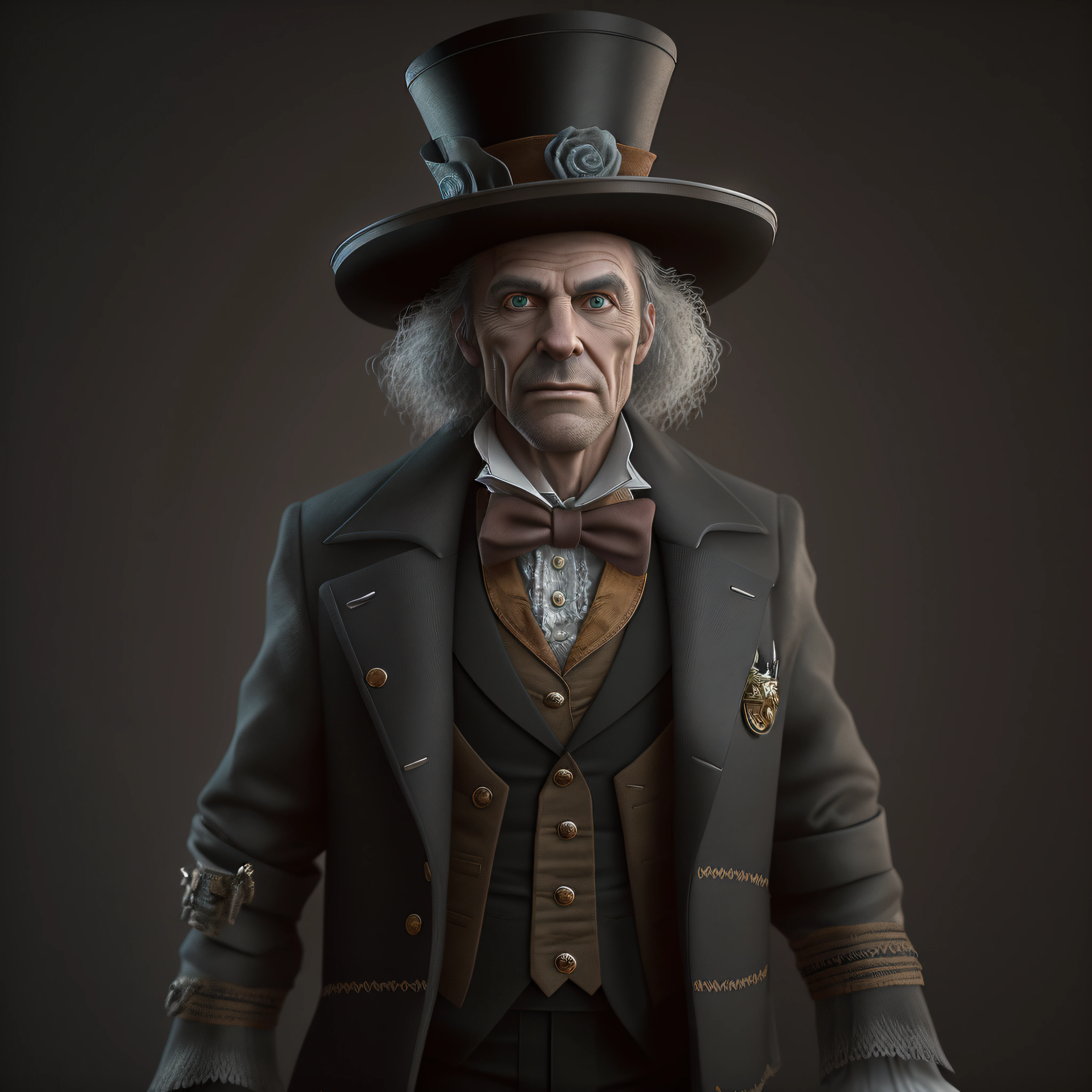 image of a man wearing a top hat, as the Wizard of Oz, madhatter, he is about 60 years old, fantastic realism, fantasy art, trend on cgsociety, 3d, photo-realistic, octane render, unreal engine, ultra-realistic