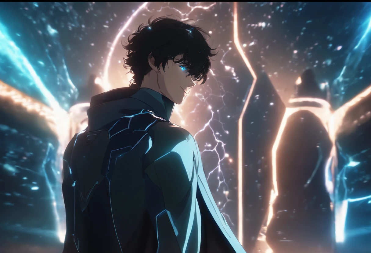 (8K anime:1.2),an epic starring a man with teleportation powers,(epic animation style), with incredible visual effects,(futuristic background),an exciting story. (male protagonist,superpower:teleportation,forward animation,extraordinary fx,futuristic backdrop)