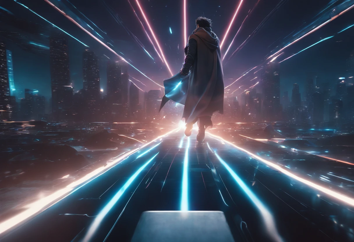 (8K anime:1.2),an epic starring a man with teleportation powers,(epic animation style), with incredible visual effects,(futuristic background),an exciting story. (male protagonist,superpower:teleportation,forward animation,extraordinary fx,futuristic backdrop)