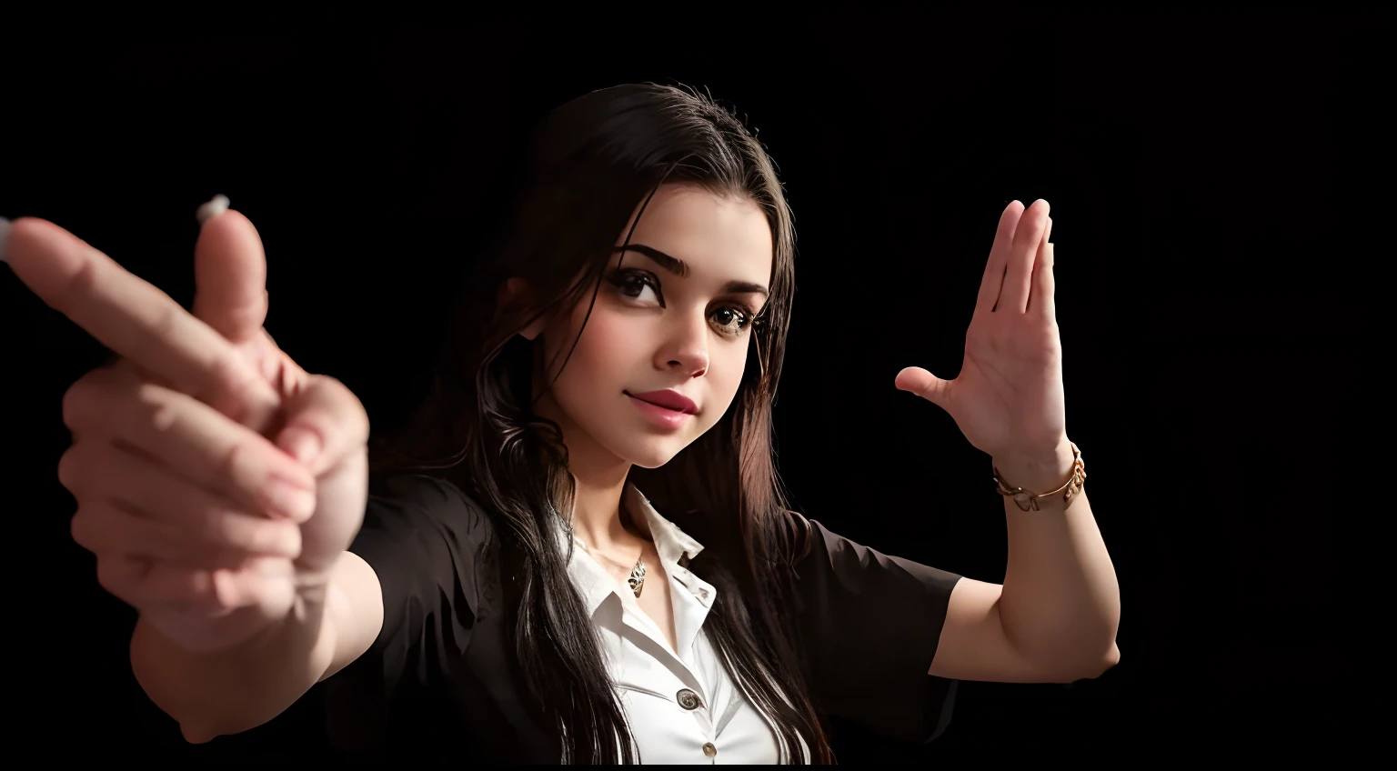 "Create an image that shows a hand extended in the viewer's direction, with your index finger pointing directly at the camera, enquanto a legenda diz: "And for you, o que as escrituras sagradas representam? It is the word of God? You believe only in part? Or is it just a book of history and fantasies...?'"