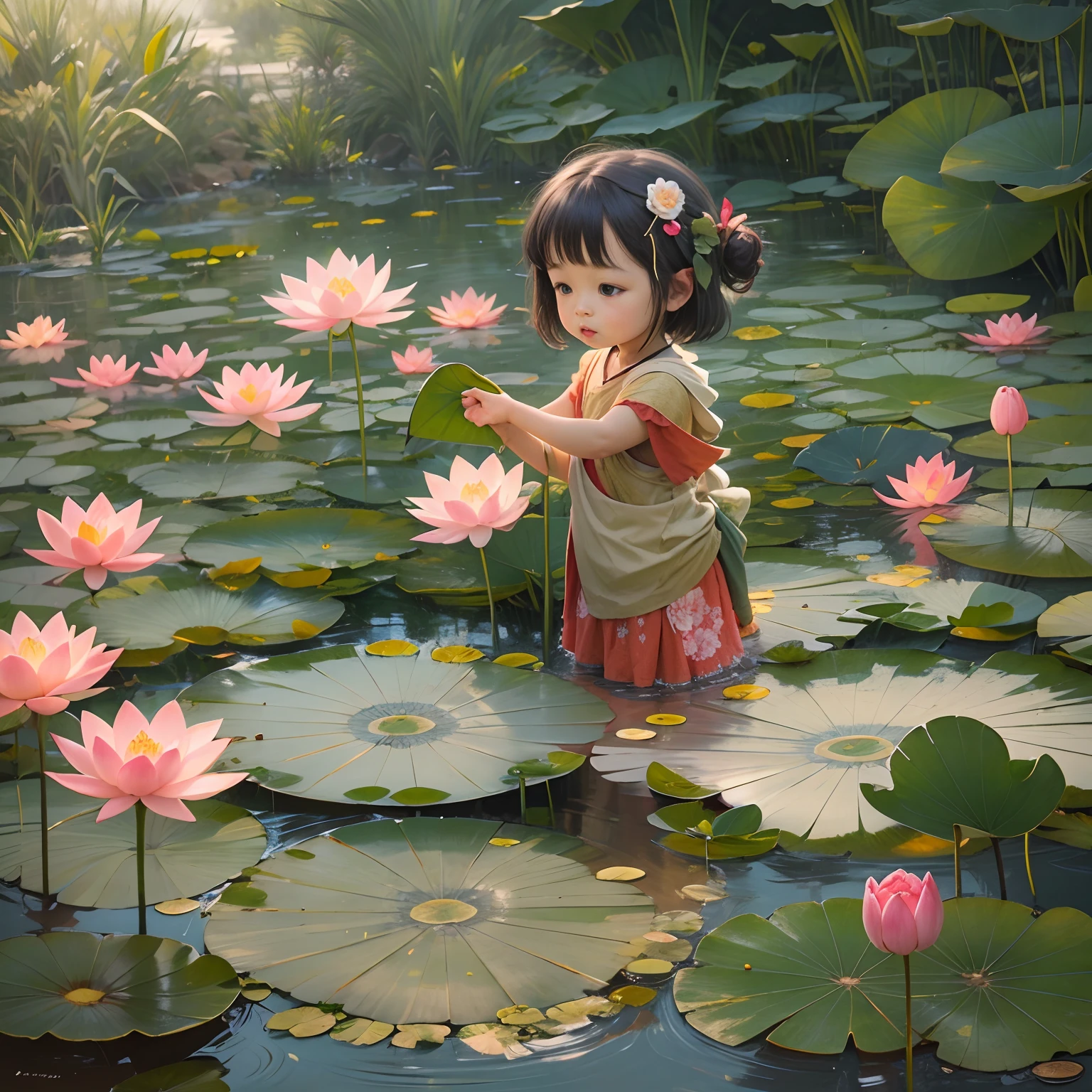 , Picking lotuses in a lotus pond,