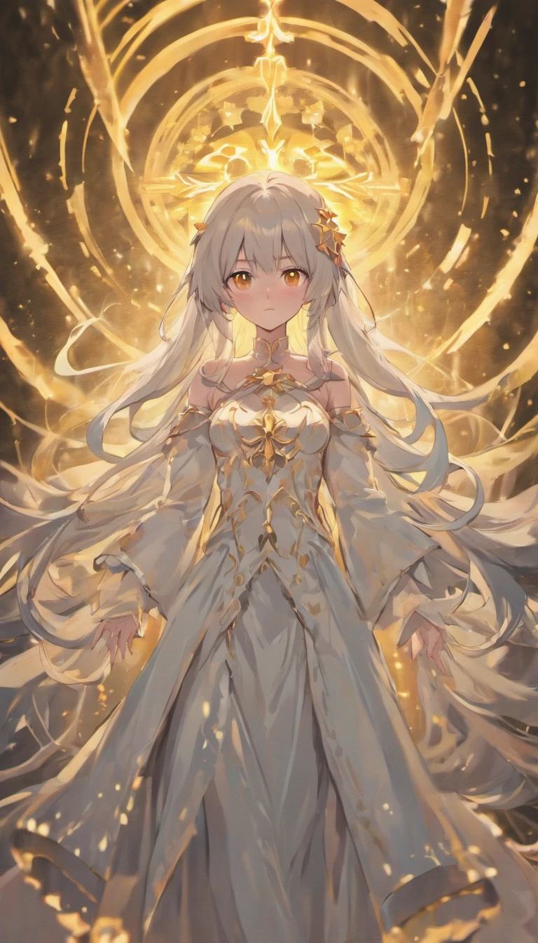female ghost figure, pretty woman, long silver hair, defined details, detailed eyes, yellow eyes