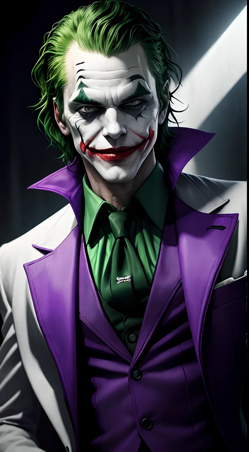 joker painting of a man with green hair and a yellow jacket, digital art by Nicholas Marsicano, reddit, digital art, portrait of joker, portrait of the joker, portrait of a joker, the joker, joker, from joker (2019), #1 digital painting of all time, # 1 digital painting of all time, film still of the joker