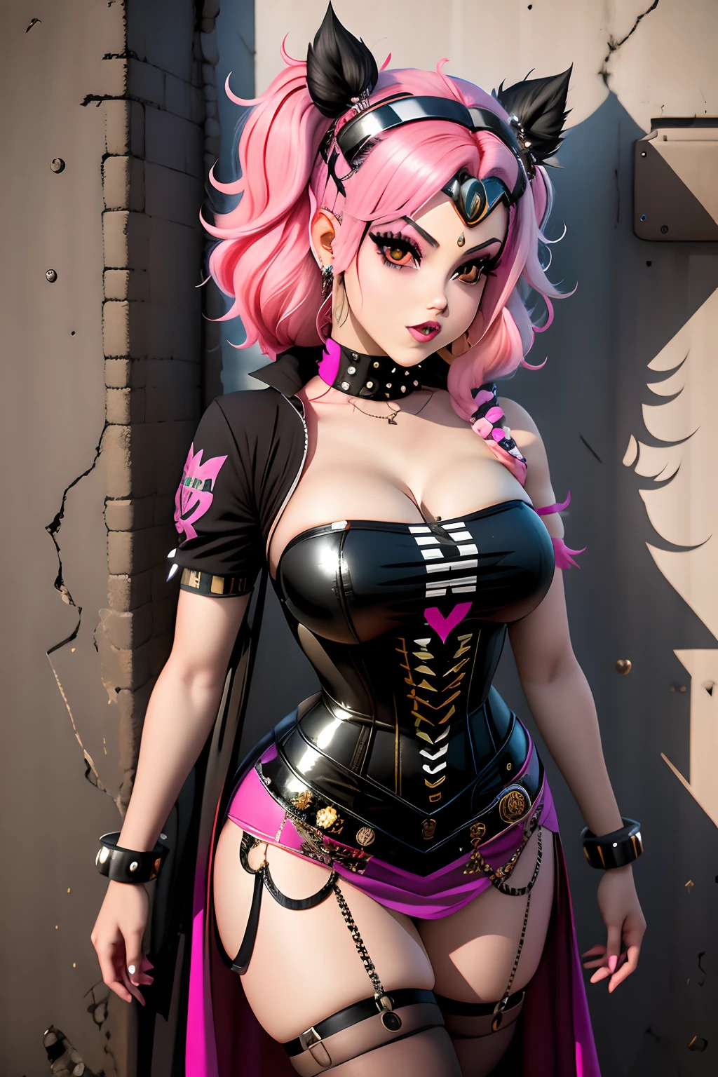 Araffe girl with pink hair and a crown on her head, vestido com roupas punk, vestido com roupas crustpunk, Anime Garota Cosplay, cybergoth, usando uma roupa punk, Kerli Koiv como Anime Girl, 1 7 - - old me goth girl, linda Delphine, Anime cosplay, com cabelo rosa, Menina anime na vida real, Garota Punk
