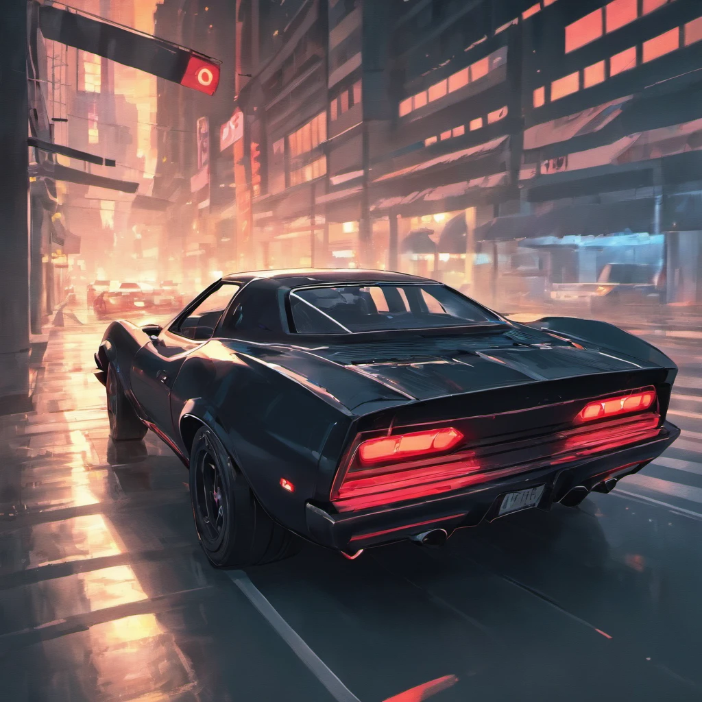 A real black Batmobile muscle car ,Drive on the streets,the street,Realistic background,Background of details