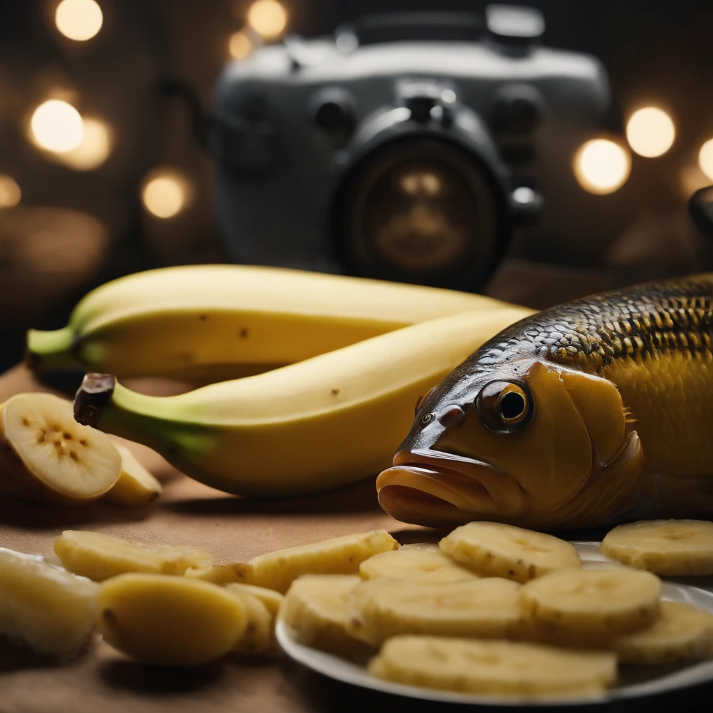 delicacies，Bananas，fish's heads，High detail, Ultra detail, complexdetails, finedetail, hyper-detailing, Cinematic, Surreal Surrealist soft light, Studio lighting, diffused soft lighting, Shallow depth of field, Sharp focus bokeh, Ray tracing, Subsurface scattering, Diffuse reflection soft lighting Ultra detail, (Complexity, detail, hyper-detailing), Cinematic, Hyperrealistic