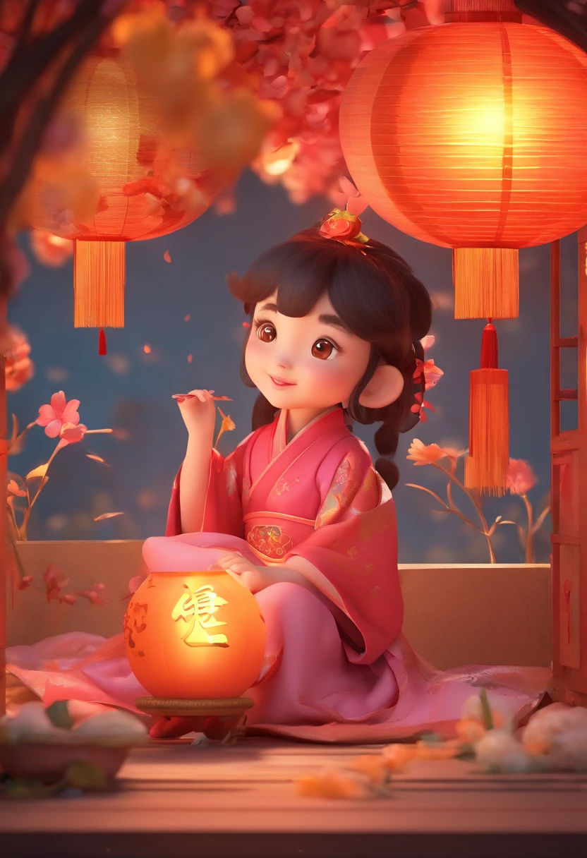 mid-autumn festival,A cute fairy dressed in ancient Chinese clothes,Playing with a rabbit next to a girl,Moon cake,Auspicious clouds,Behind the huge moon,a warm color palette,Abstract screen,ultra-realistic realism,pixar-style,3d effect,Disney style,Clear contour light,rim-light,fanciful,spotlight lights